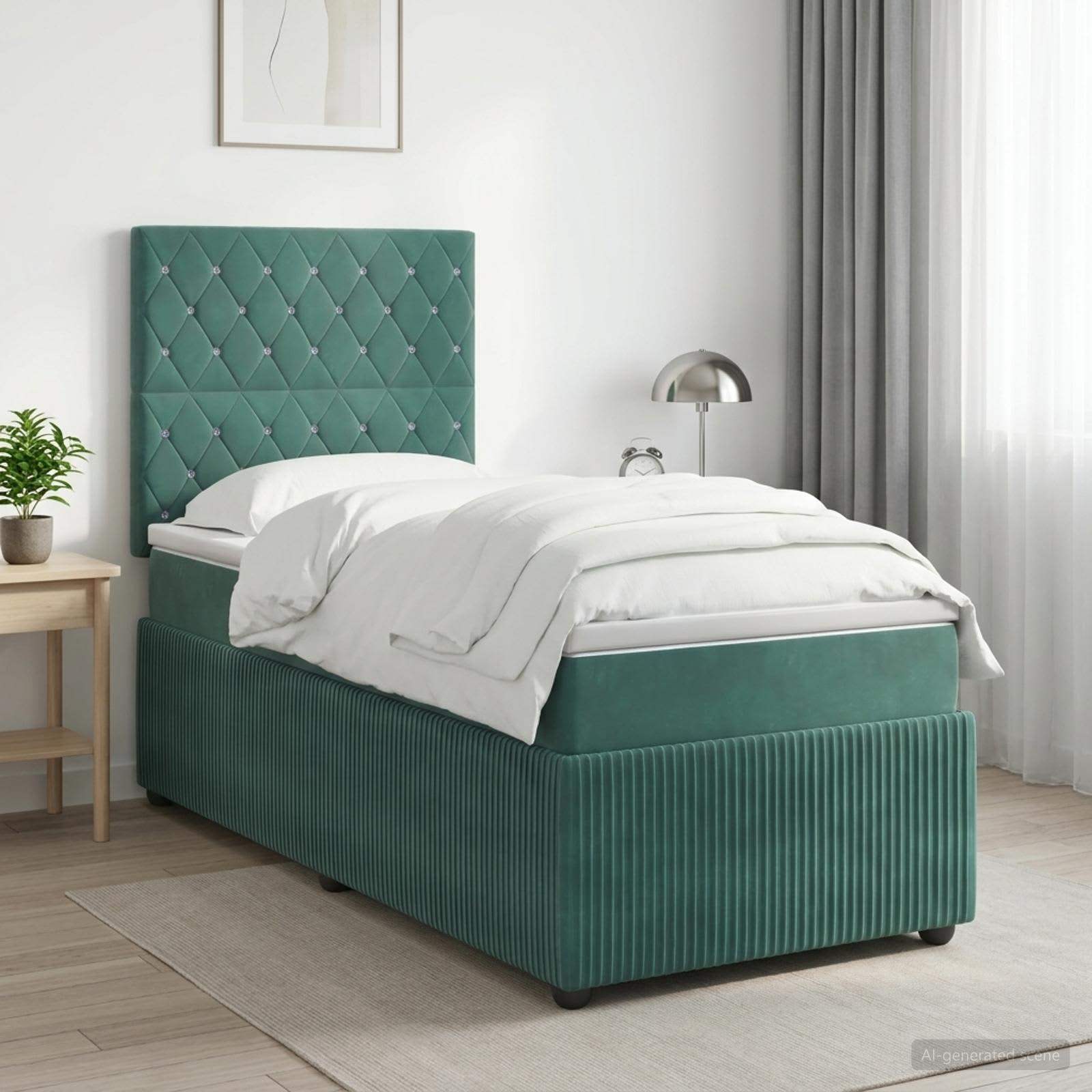 3454508_1.jpg vidaXL Posteľ boxspring s matracom Tmavozelená 90 x 190 cm Zamat – Obrázok 1