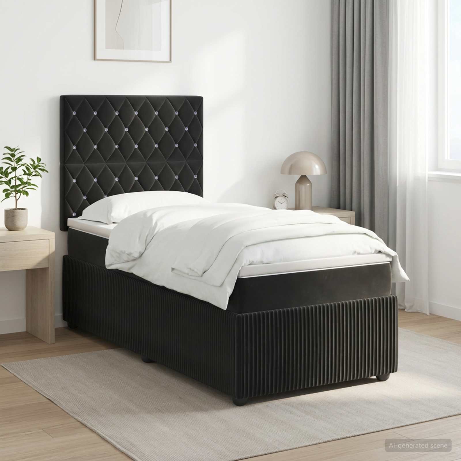 3454525_1.jpg vidaXL Posteľ boxspring s matracom Čierna 90 x 200 cm Zamat – Obrázok 1