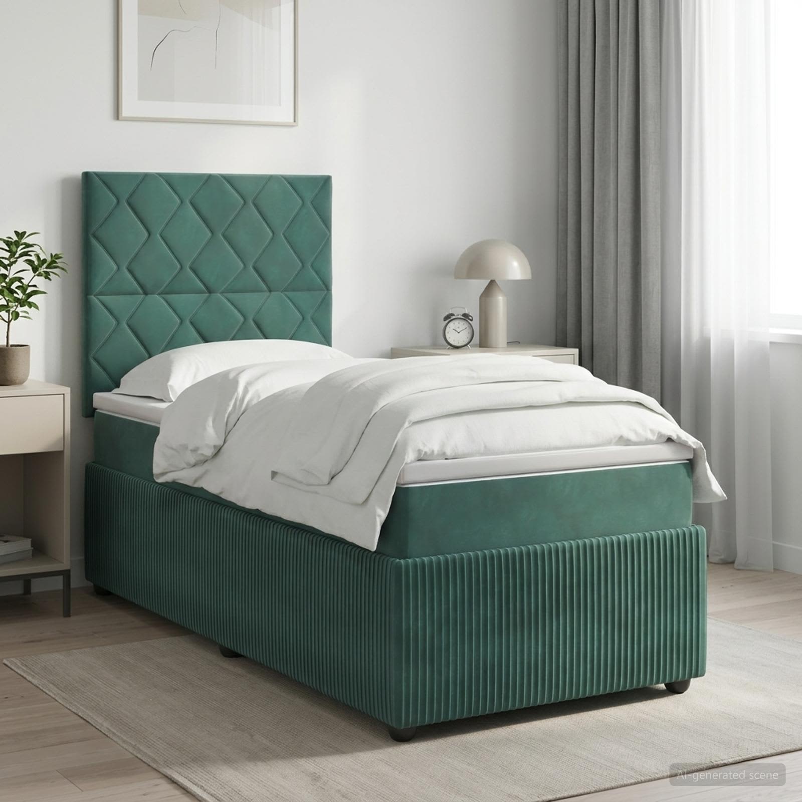 3454556_1.jpg vidaXL Posteľ boxspring s matracom Tmavozelená 100 x 200 cm Zamat – Obrázok 1