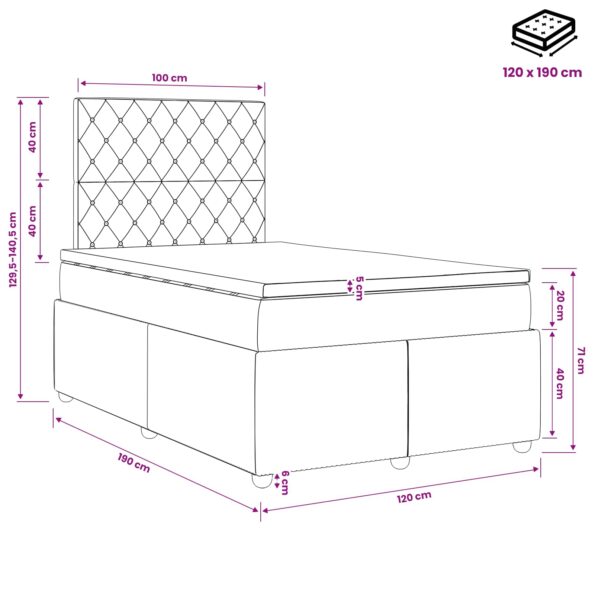 vidaXL Posteľ boxspring s matracom Modrá 120 x 190 cm Zamat – Obrázok 11