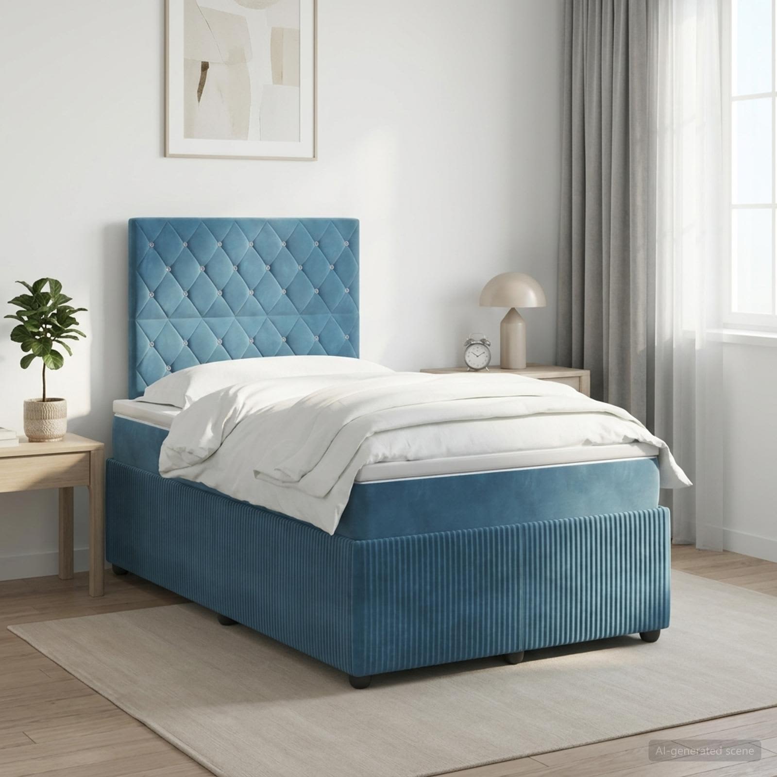 3454581_1.jpg vidaXL Posteľ boxspring s matracom Modrá 120 x 200 cm Zamat – Obrázok 1