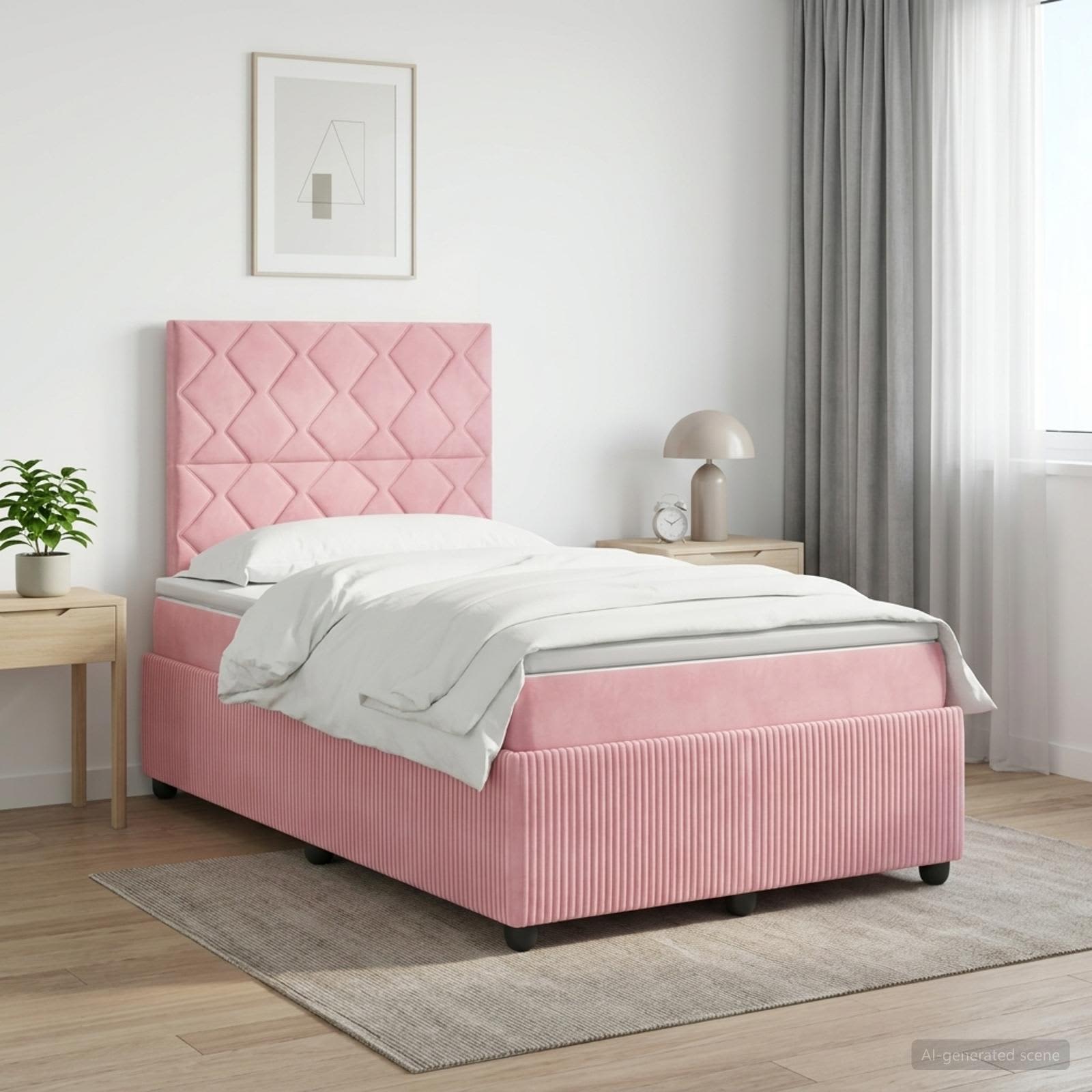 3454594_1.jpg vidaXL Posteľ boxspring s matracom Ružová 120 x 200 cm Zamat – Obrázok 1