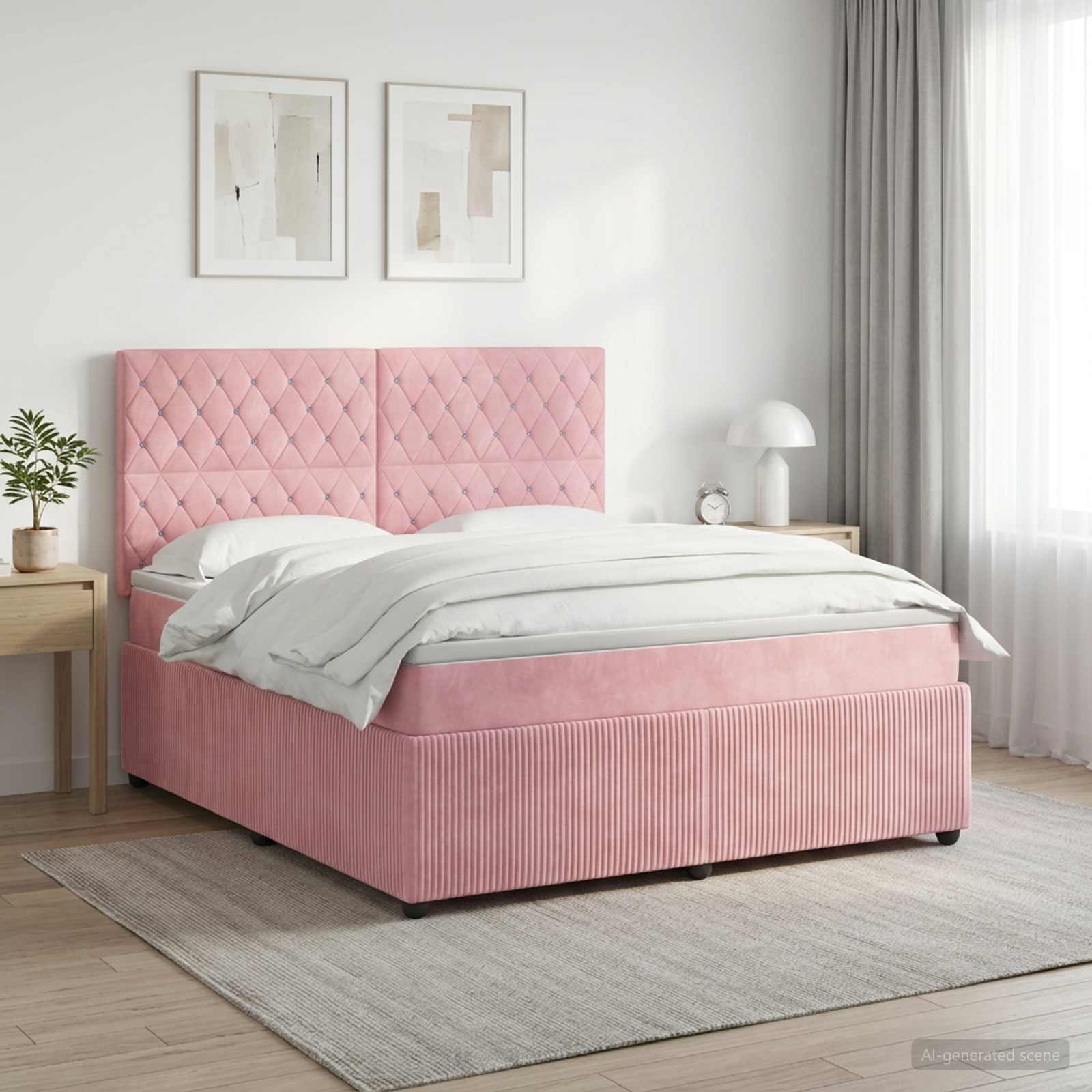 3454600_1.jpg vidaXL Posteľ boxspring s matracom Ružová 140 x 190 cm Zamat – Obrázok 1
