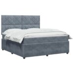 vidaXL Posteľ boxspring s matracom Tmavosivá 140 x 200 cm Zamat – Obrázok 3