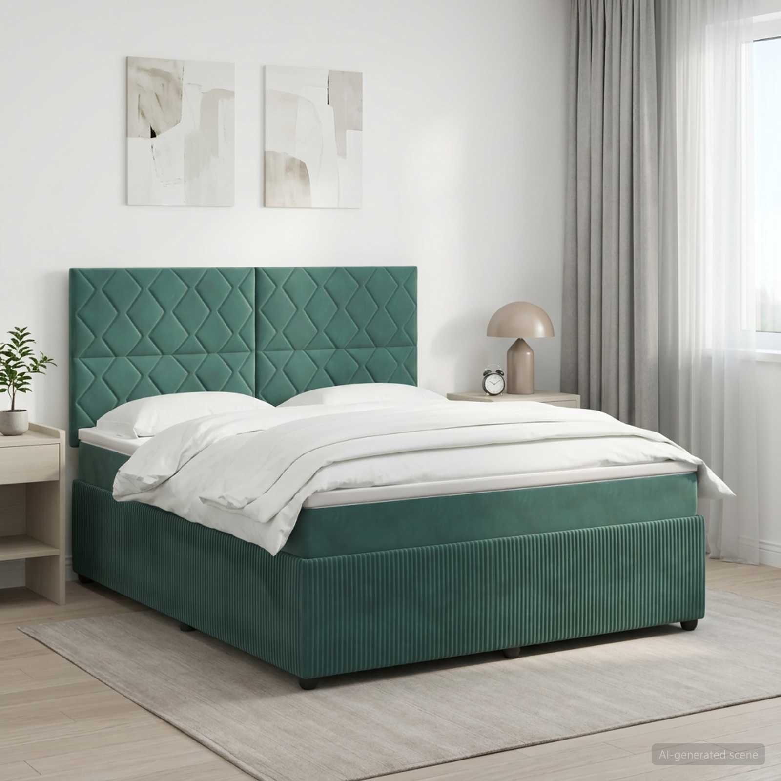 3454646_1.jpg vidaXL Posteľ boxspring s matracom Tmavozelená 160 x 200 cm Zamat – Obrázok 1
