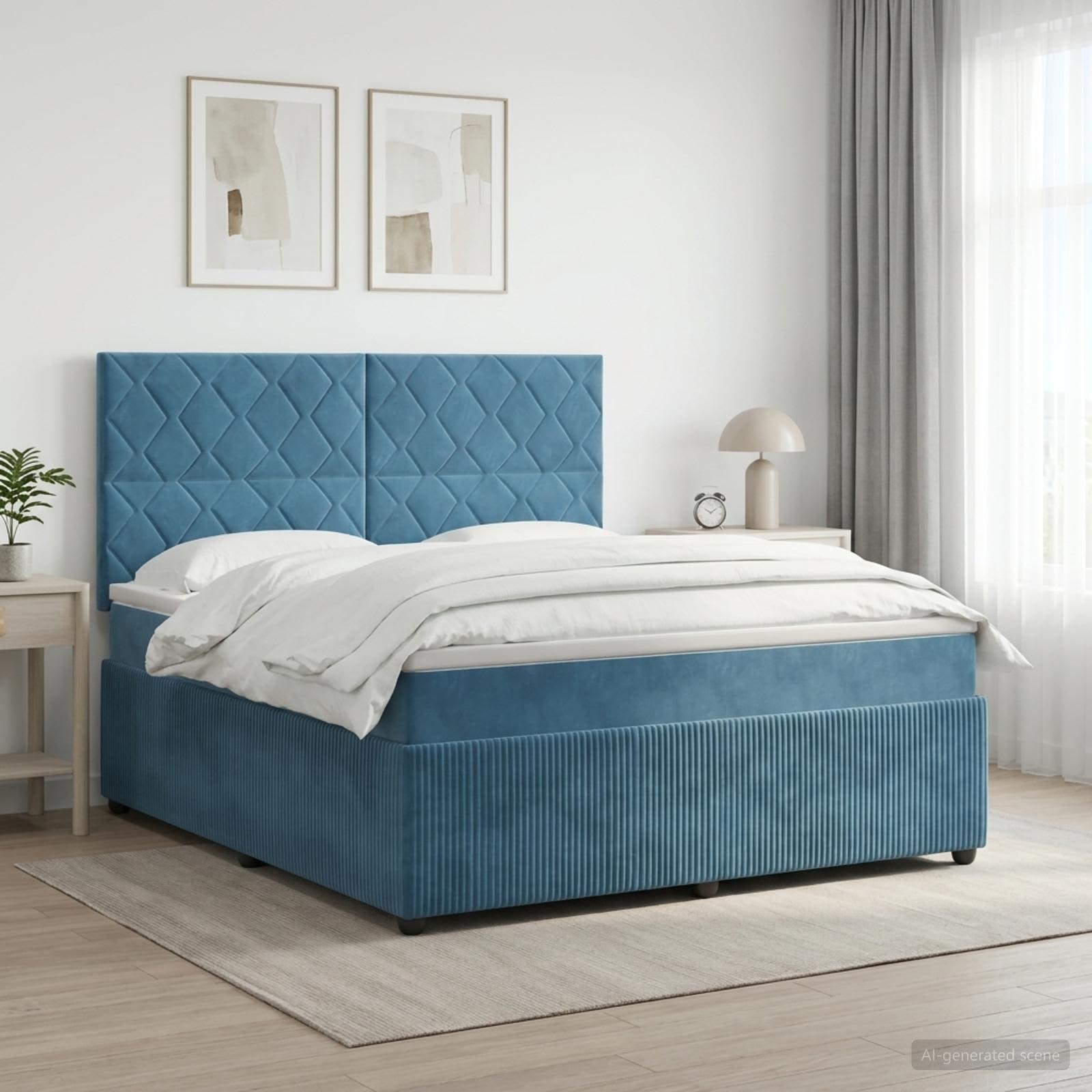 3454647_1.jpg vidaXL Posteľ boxspring s matracom Modrá 160 x 200 cm Zamat – Obrázok 1
