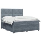 vidaXL Posteľ boxspring s matracom Tmavosivá 180 x 200 cm Zamat – Obrázok 3