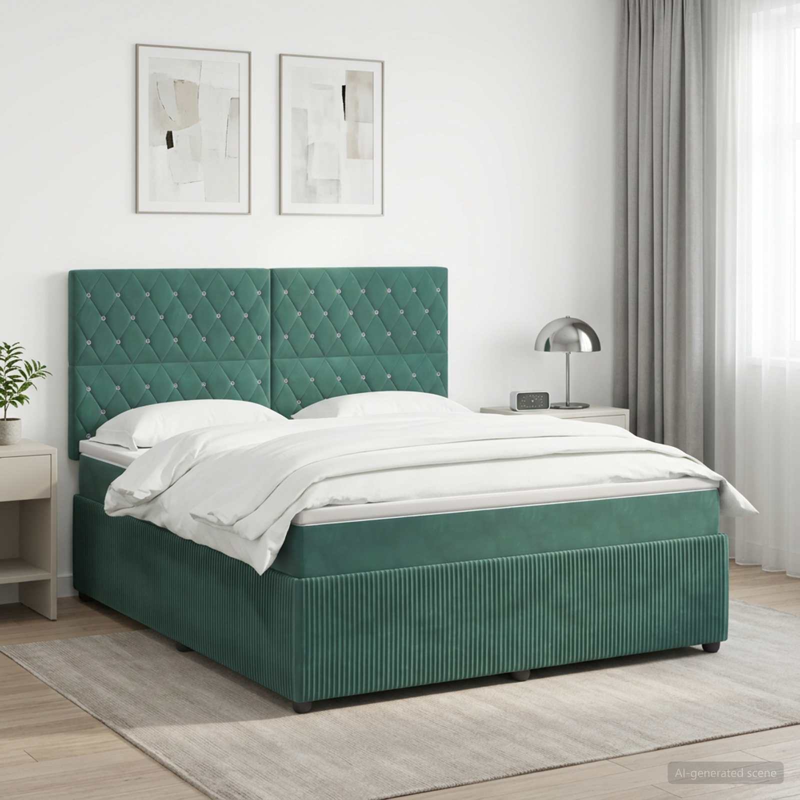 3454652_1.jpg vidaXL Posteľ boxspring s matracom Tmavozelená 180 x 200 cm Zamat – Obrázok 1
