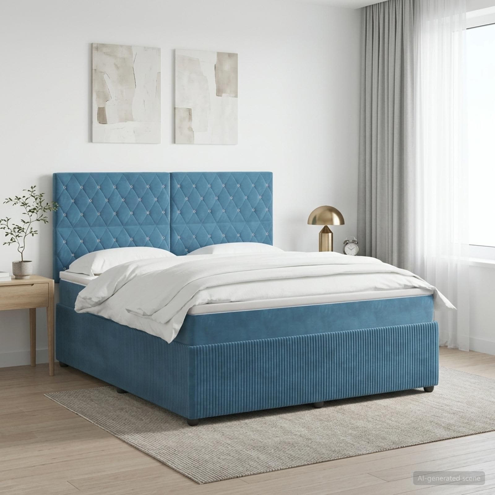 3454653_1.jpg vidaXL Posteľ boxspring s matracom Modrá 180 x 200 cm Zamat – Obrázok 1