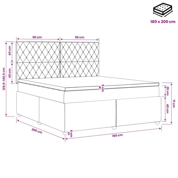 vidaXL Posteľ boxspring s matracom Modrá 180 x 200 cm Zamat – Obrázok 11