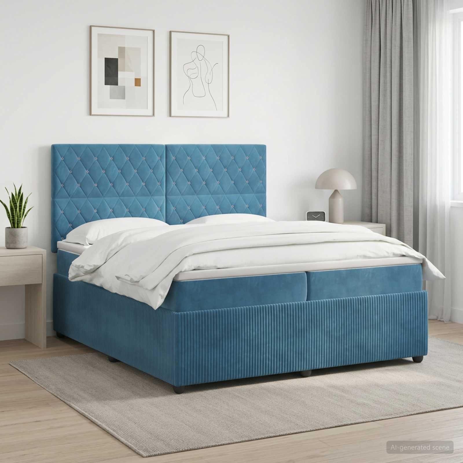 3454671_1.jpg vidaXL Posteľ boxspring s matracom Modrá 200 x 200 cm Zamat – Obrázok 1