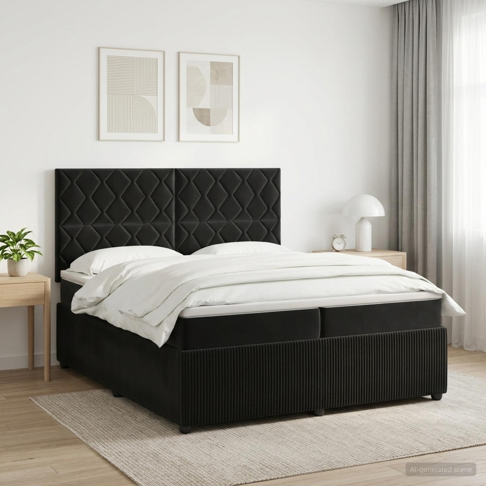 3454681_1.jpg vidaXL Posteľ boxspring s matracom Čierna 200 x 200 cm Zamat – Obrázok 1