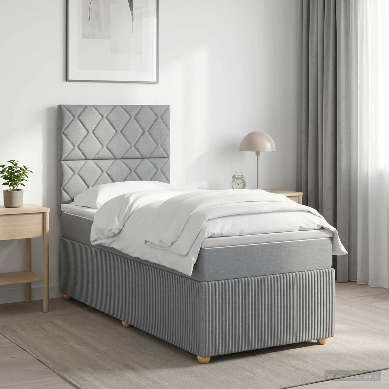 3454689_1.jpg vidaXL Posteľ boxspring s matracom Svetlosivá Jednoduchý Látka – Obrázok 1