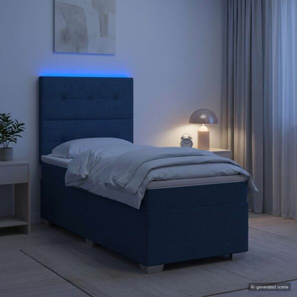 vidaXL Posteľ boxspring s matracom Modrá 90 x 200 cm Látka – Obrázok 5