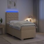 vidaXL Posteľ boxspring s matracom Krémová 90 x 200 cm Látka – Obrázok 4