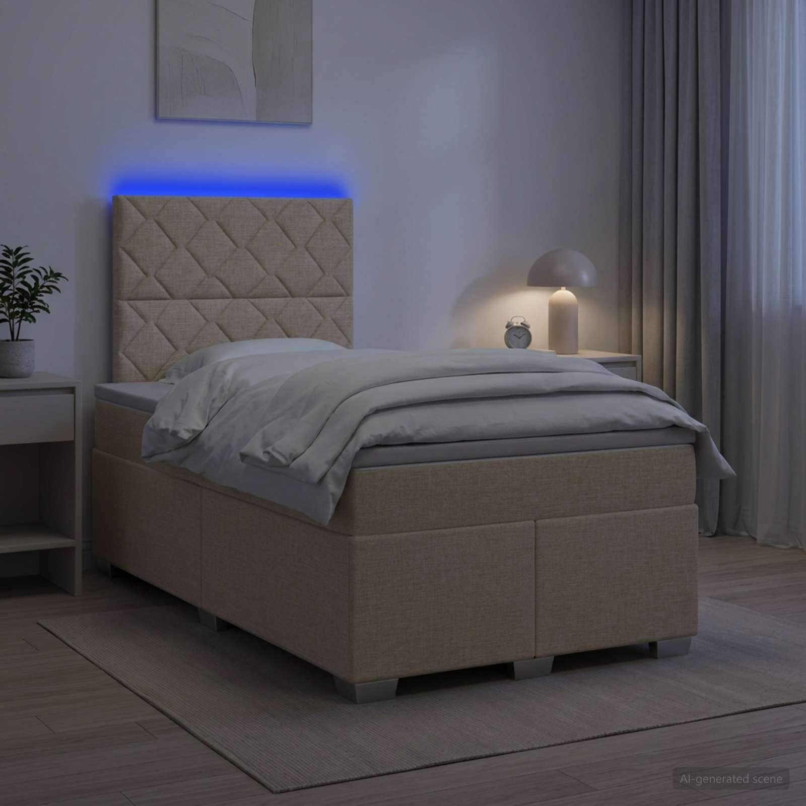 3454857_1.jpg vidaXL Posteľ boxspring s matracom Krémová 120 x 200 cm Látka – Obrázok 1