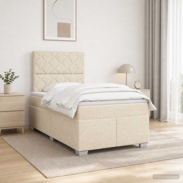 vidaXL Posteľ boxspring s matracom Krémová 120 x 200 cm Látka – Obrázok 4