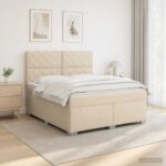 vidaXL Posteľ boxspring s matracom Krémová 160 x 200 cm Látka