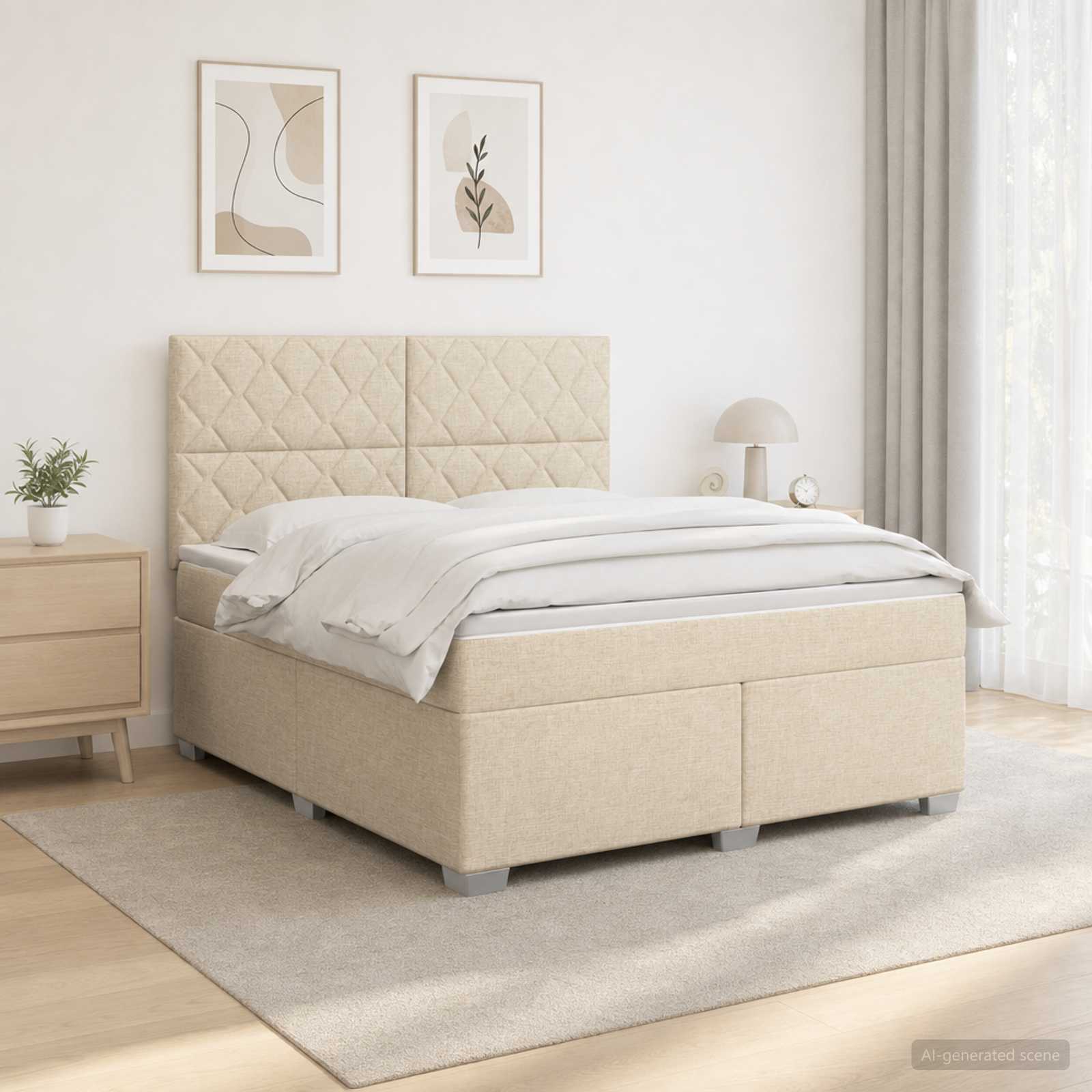 3454920_1.jpg vidaXL Posteľ boxspring s matracom Krémová 160 x 200 cm Látka – Obrázok 1