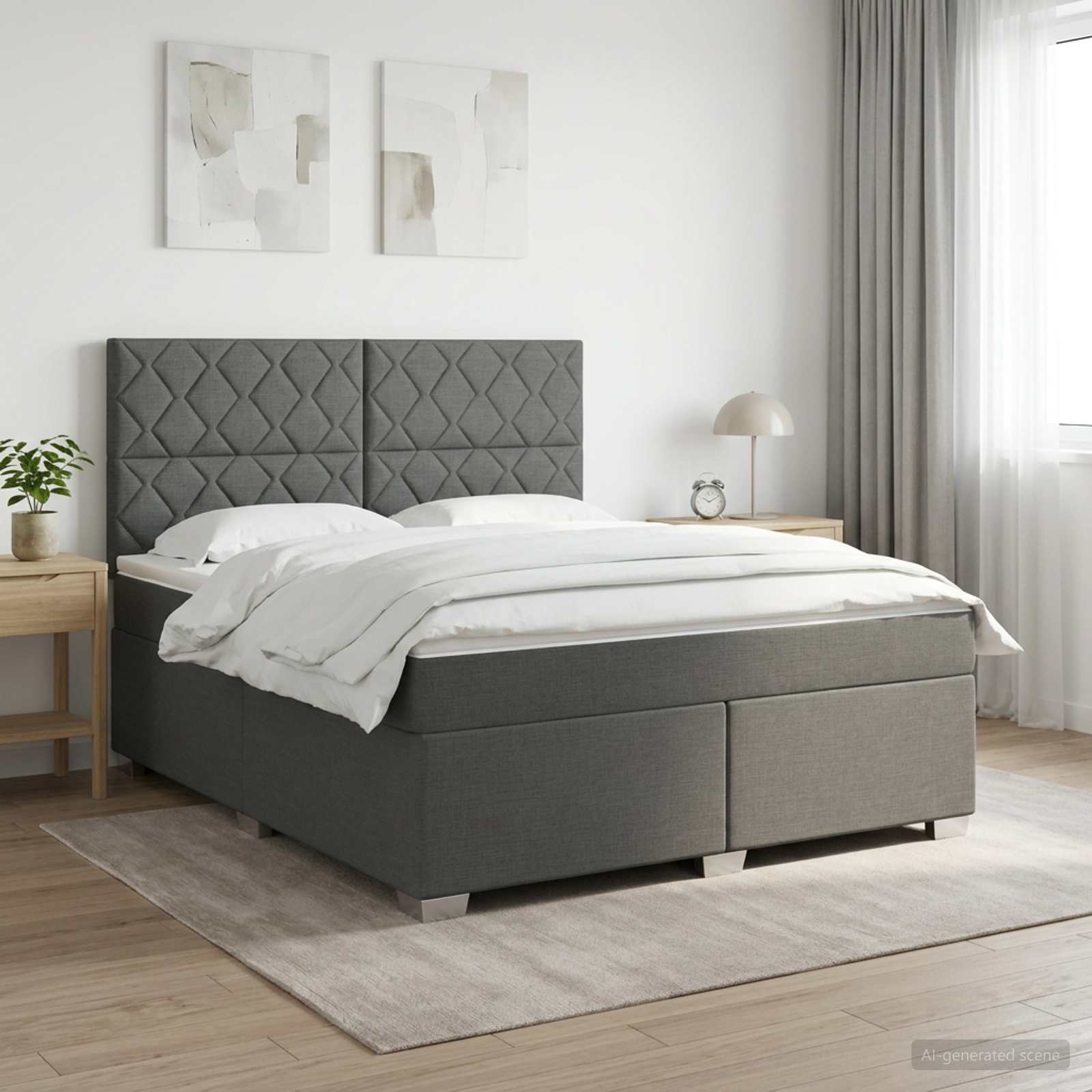 3454937_1.jpg vidaXL Posteľ boxspring s matracom Tmavosivá 180 x 200 cm Látka – Obrázok 1