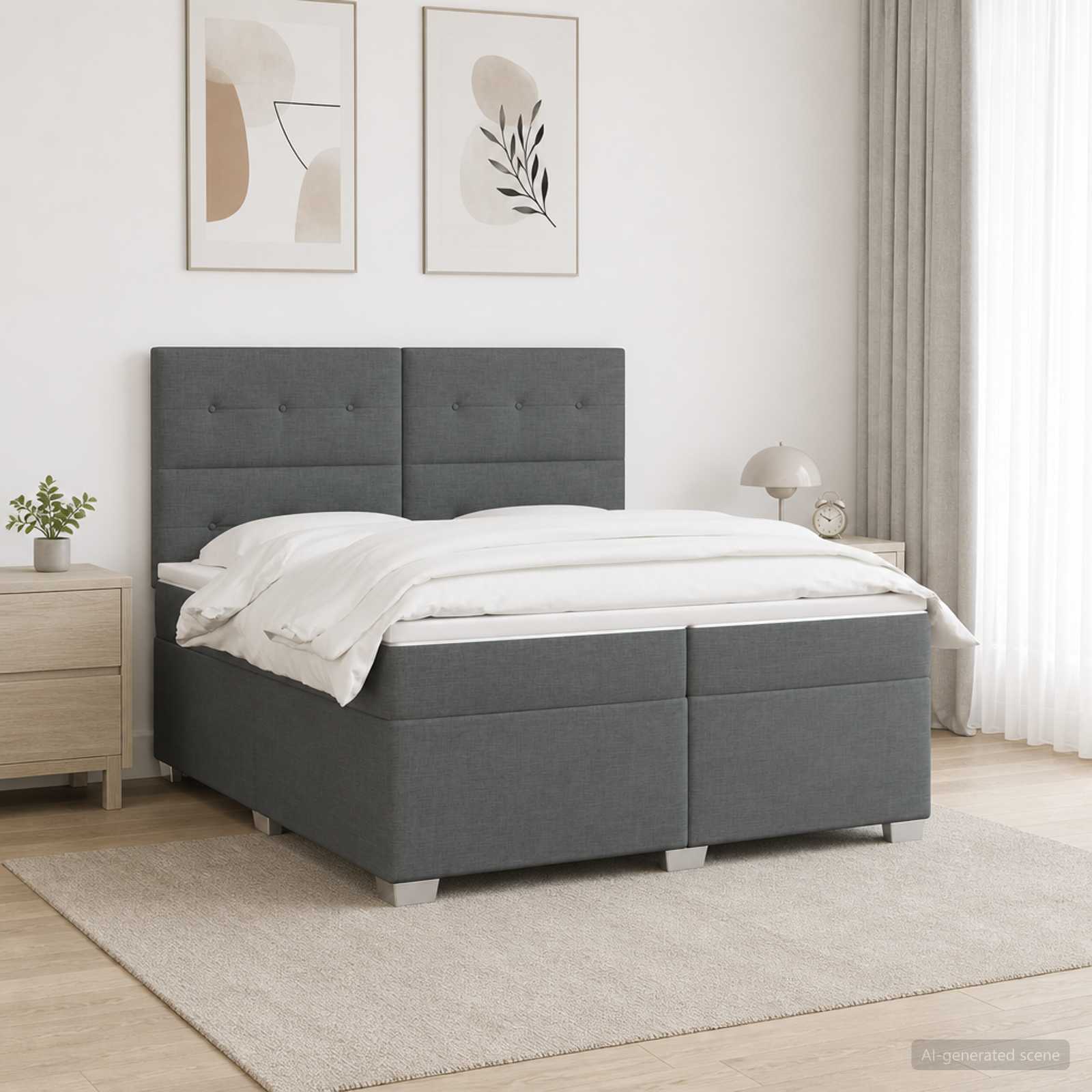 3454951_1.jpg vidaXL Posteľ boxspring s matracom Tmavosivá 200 x 200 cm Látka – Obrázok 1
