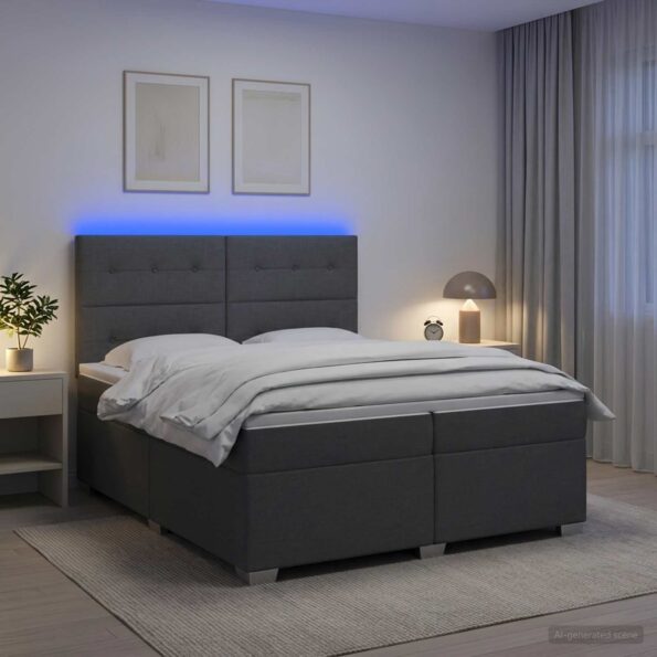 vidaXL Posteľ boxspring s matracom Tmavosivá 200 x 200 cm Látka – Obrázok 4