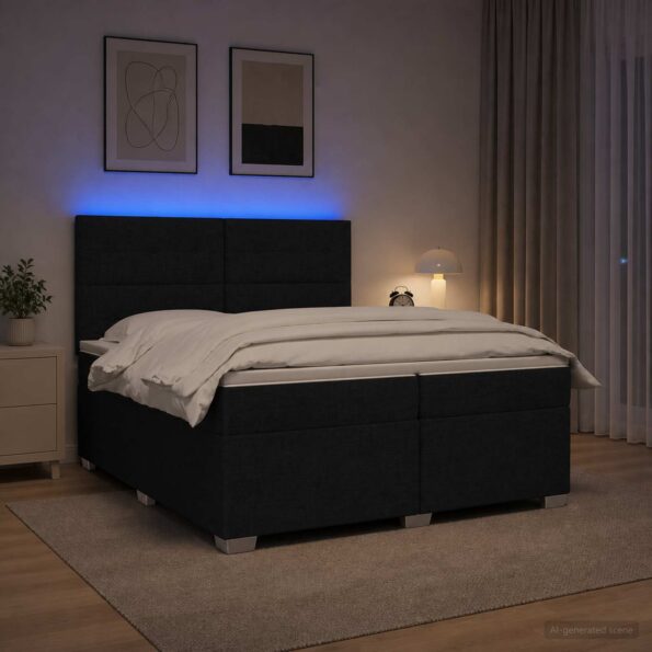 vidaXL Posteľ boxspring s matracom Čierna 200 x 200 cm Látka – Obrázok 4