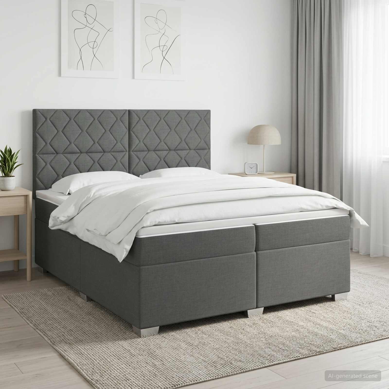 3454958_1.jpg vidaXL Posteľ boxspring s matracom Tmavosivá 200 x 200 cm Látka – Obrázok 1