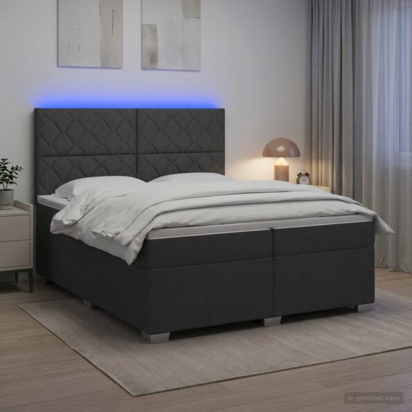 vidaXL Posteľ boxspring s matracom Tmavosivá 200 x 200 cm Látka – Obrázok 5