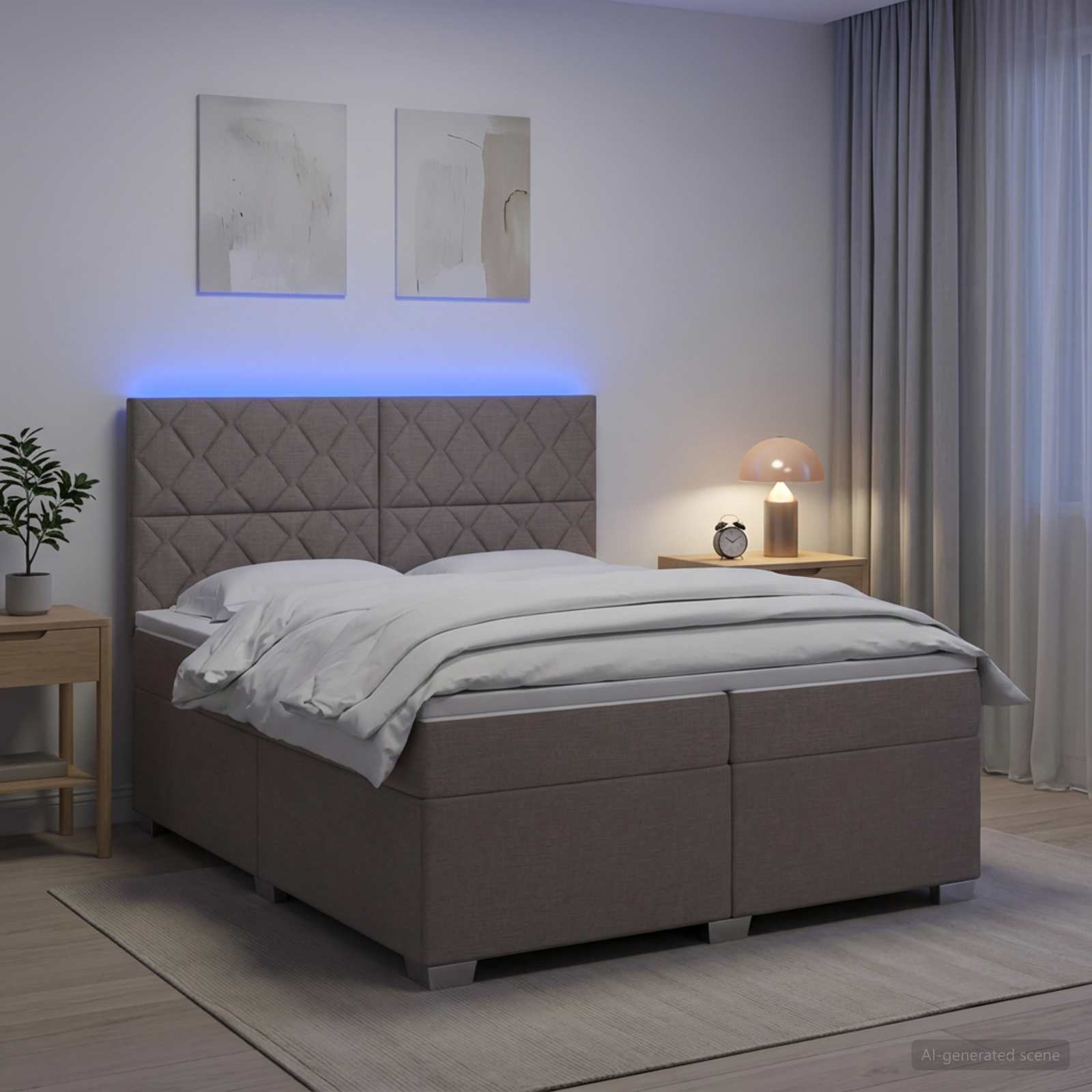 3454961_1.jpg vidaXL Posteľ boxspring s matracom Sivohnedá 200 x 200 cm Látka – Obrázok 1
