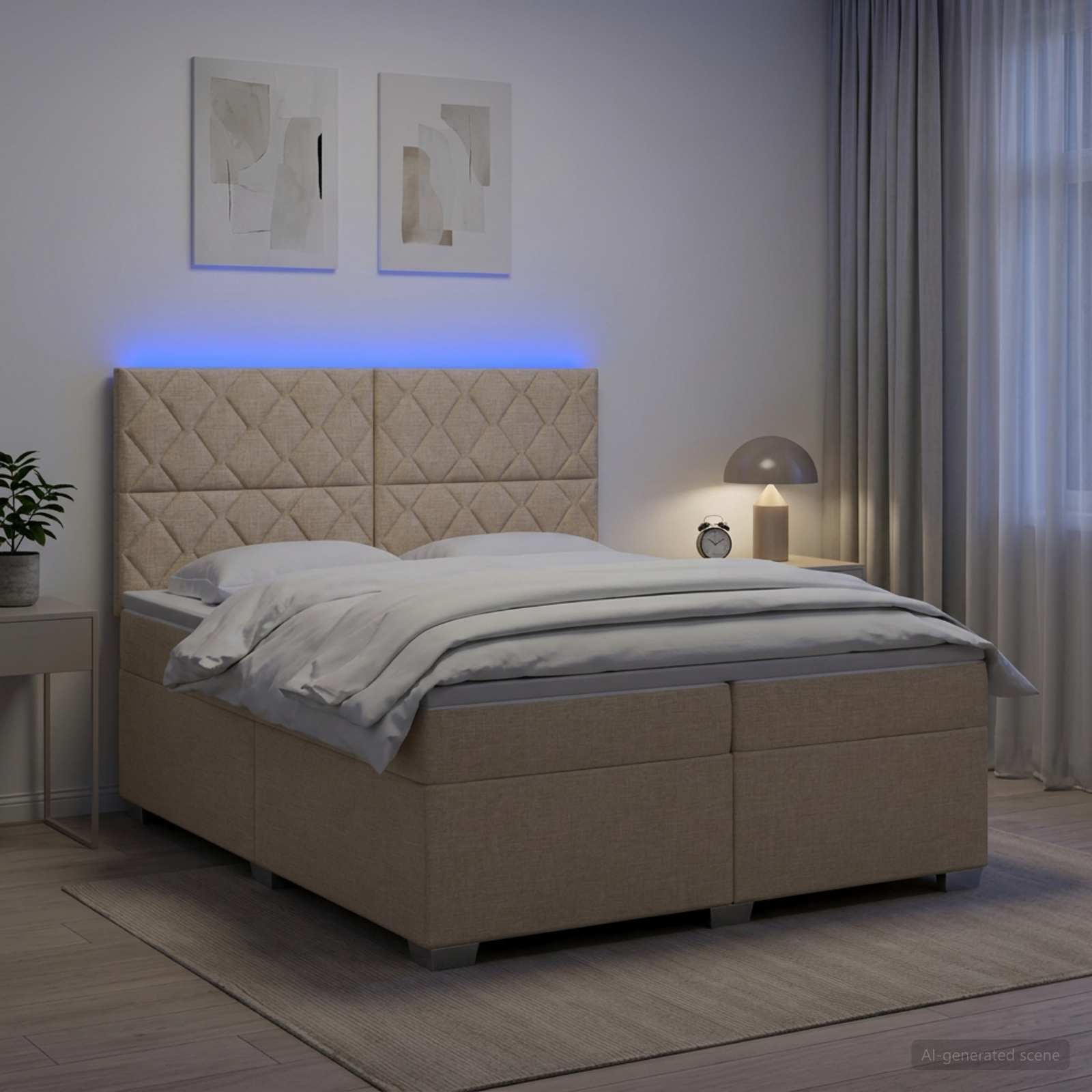 3454962_1.jpg vidaXL Posteľ boxspring s matracom Krémová 200 x 200 cm Látka – Obrázok 1