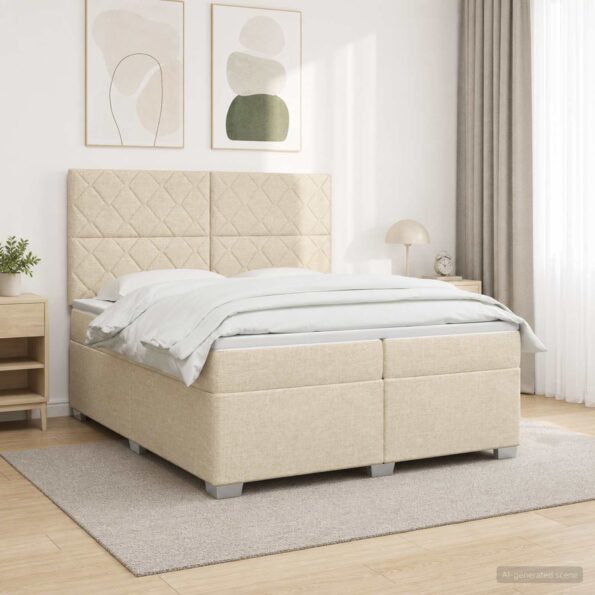 vidaXL Posteľ boxspring s matracom Krémová 200 x 200 cm Látka – Obrázok 4