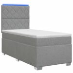 vidaXL Posteľ s boxspringom a matracom a LED Svetlosivá 90 x 190 cm – Obrázok 2