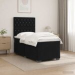 vidaXL Posteľ boxspring s matracom Čierna 90 x 190 cm Zamat