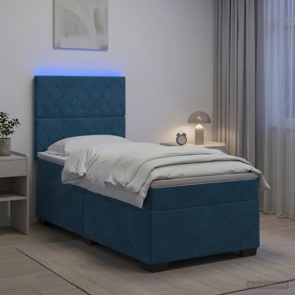 vidaXL Posteľ boxspring s matracom Modrá 90 x 200 cm Zamat – Obrázok 4