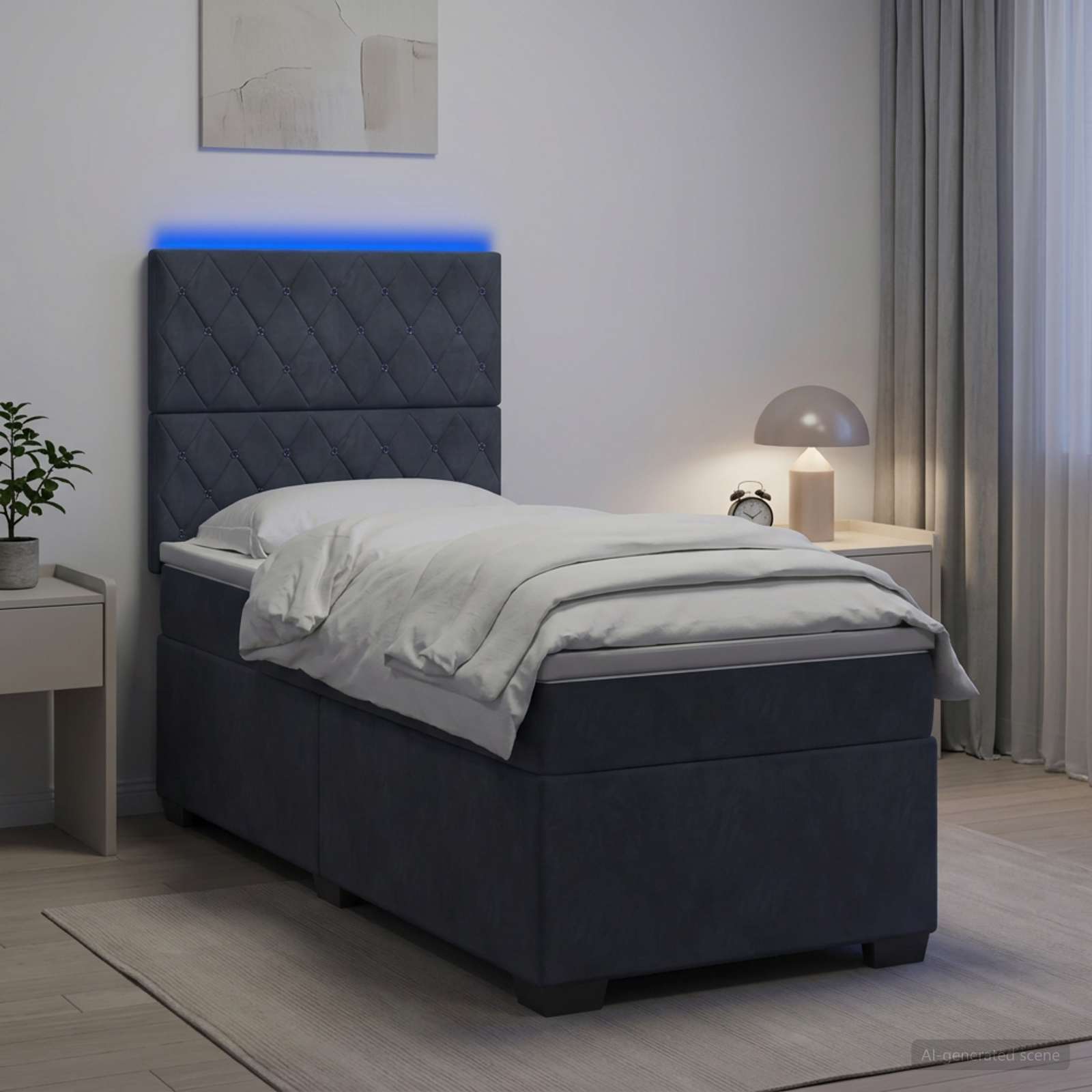 3455043_1.jpg vidaXL Posteľ boxspring s matracom Tmavosivá 100 x 200 cm Zamat – Obrázok 1
