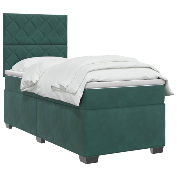 vidaXL Posteľ boxspring s matracom Tmavozelená 100 x 200 cm Zamat – Obrázok 3