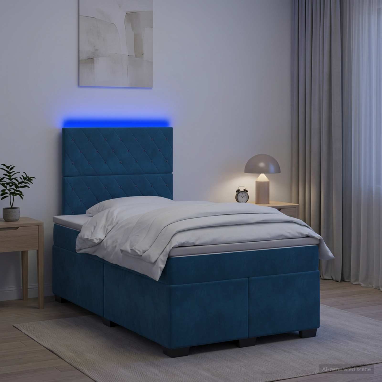 3455064_1.jpg vidaXL Posteľ boxspring s matracom Modrá 120 x 190 cm Zamat – Obrázok 1