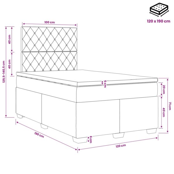 vidaXL Posteľ boxspring s matracom Modrá 120 x 190 cm Zamat – Obrázok 13