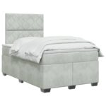 vidaXL Posteľ boxspring s matracom Svetlosivá 120 x 190 cm Zamat – Obrázok 3