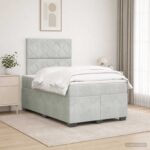 vidaXL Posteľ boxspring s matracom Svetlosivá 120 x 190 cm Zamat – Obrázok 4