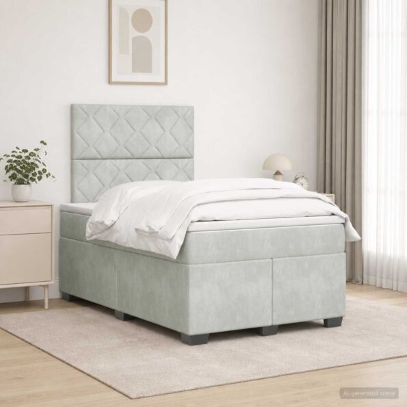 vidaXL Posteľ boxspring s matracom Svetlosivá 120 x 190 cm Zamat – Obrázok 4