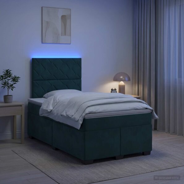 vidaXL Posteľ boxspring s matracom Tmavozelená 120 x 190 cm Zamat – Obrázok 4