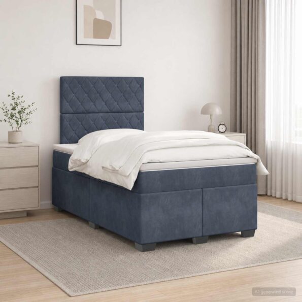 vidaXL Posteľ boxspring s matracom Tmavosivá 120 x 200 cm Zamat – Obrázok 4