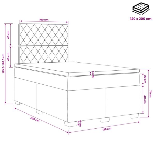 vidaXL Posteľ boxspring s matracom Modrá 120 x 200 cm Zamat – Obrázok 13