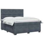 vidaXL Posteľ boxspring s matracom Tmavosivá 140 x 200 cm Zamat – Obrázok 3