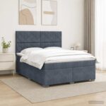 vidaXL Posteľ boxspring s matracom Tmavosivá 140 x 200 cm Zamat – Obrázok 4