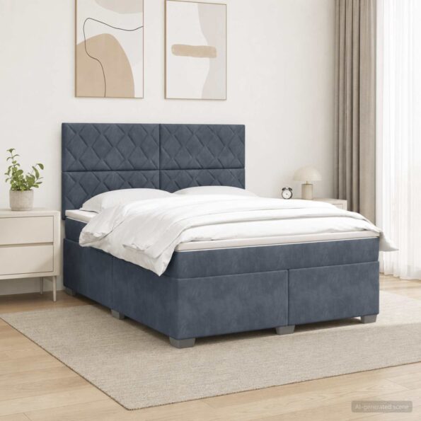 vidaXL Posteľ boxspring s matracom Tmavosivá 140 x 200 cm Zamat – Obrázok 4