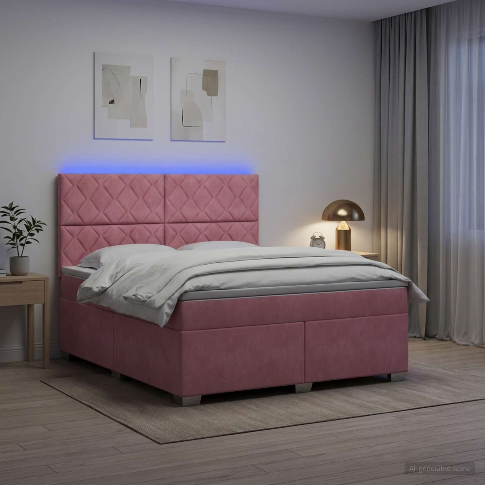 3455131_1.jpg vidaXL Posteľ boxspring s matracom Ružová 140 x 200 cm Zamat – Obrázok 1