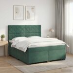 vidaXL Posteľ boxspring s matracom Tmavozelená 160 x 200 cm Zamat – Obrázok 4